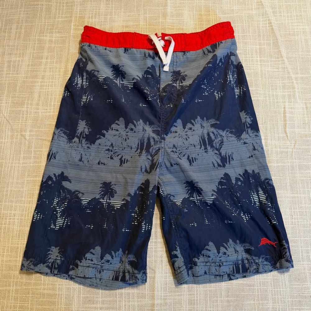 Tommy Bahama Mens Swim Trunks Navy Blue Red Palm Tree Tropical Board Shorts 28W